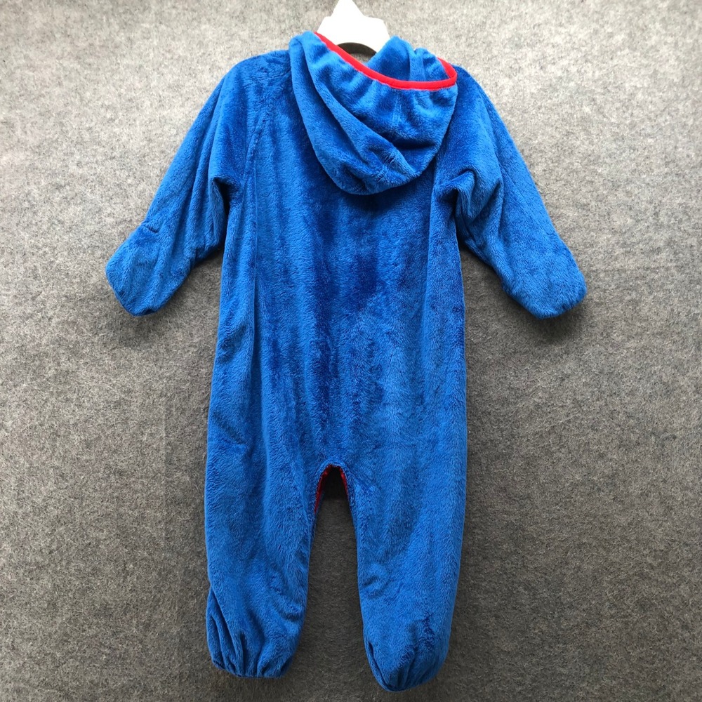 The North Face Fleece Bunting Suit Baby 12-18M Blue Red Hooded One Piece Romper - Picture 2 of 10